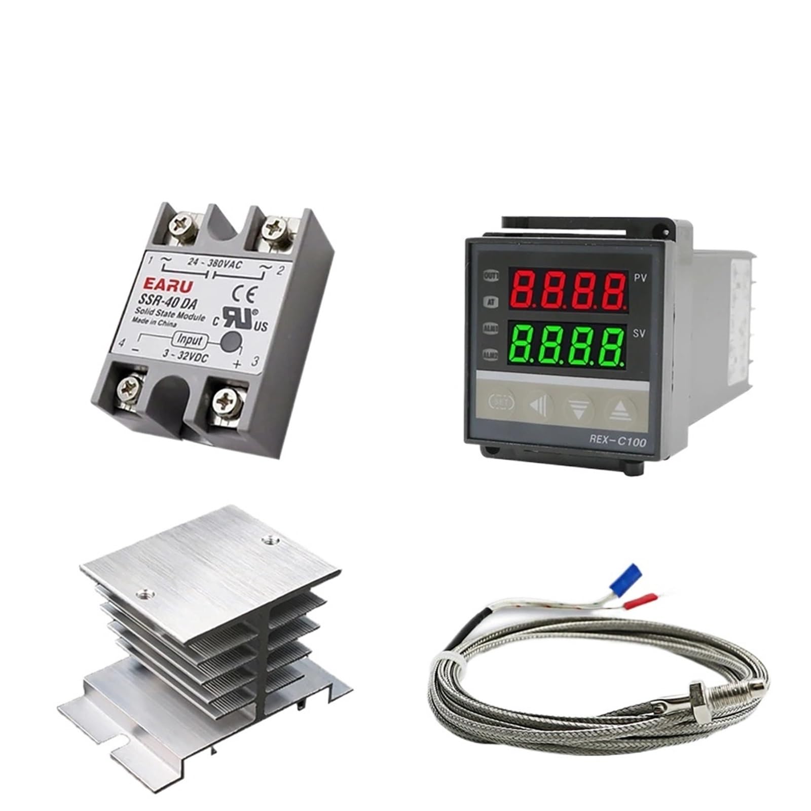 Regolatore di temperatura PID digitale AC 110 V/220 V REX-C100 + relè SSR Max 40A SSR 40DA + termocoppia K M6 sonda da 1 m con dissipatore di calore ( Size : W AC contactor 18A )