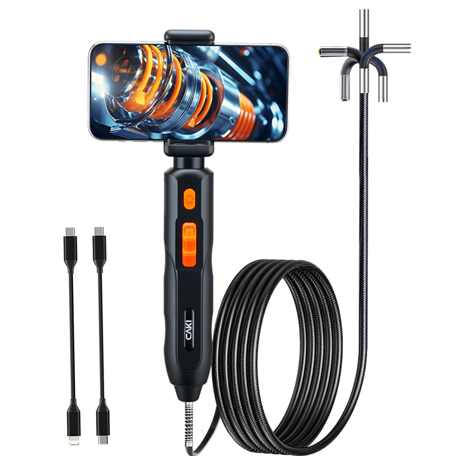 Kamera inspekcyjna endoskopowa, dwukierunkowy boroskop przegubowy 360° ze światłem, wodoodporna sonda 6 mm IP67, półsztywna sonda, do HVAC, hydraulika, motoryzacja, elektryczna (Android/iOS)