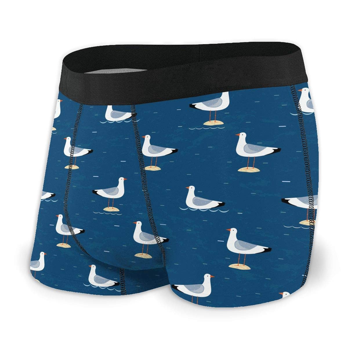 AOOEDM Men's Boxer Brief Nautical Birds Seagulls Novelty Boxer Shorts Print Underwear Stretch Boxer Trunk with Pouch Black