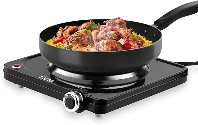 CUKOR Hot Plate, 1500W Portable Electric Stove, Single Electirc Cooktop ,Portable Burner for Cooking, Cooktop for Dorm Office Home Camp, Compatible With All Cookware