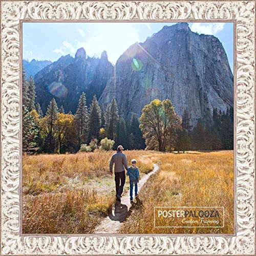 Poster Palooza 6X6 Ornate White Washed Wood Picture Square Frame - Picture Frame Includes Uv Acrylic, Foam Board Backing, & Hanging Hardware! #TOP1