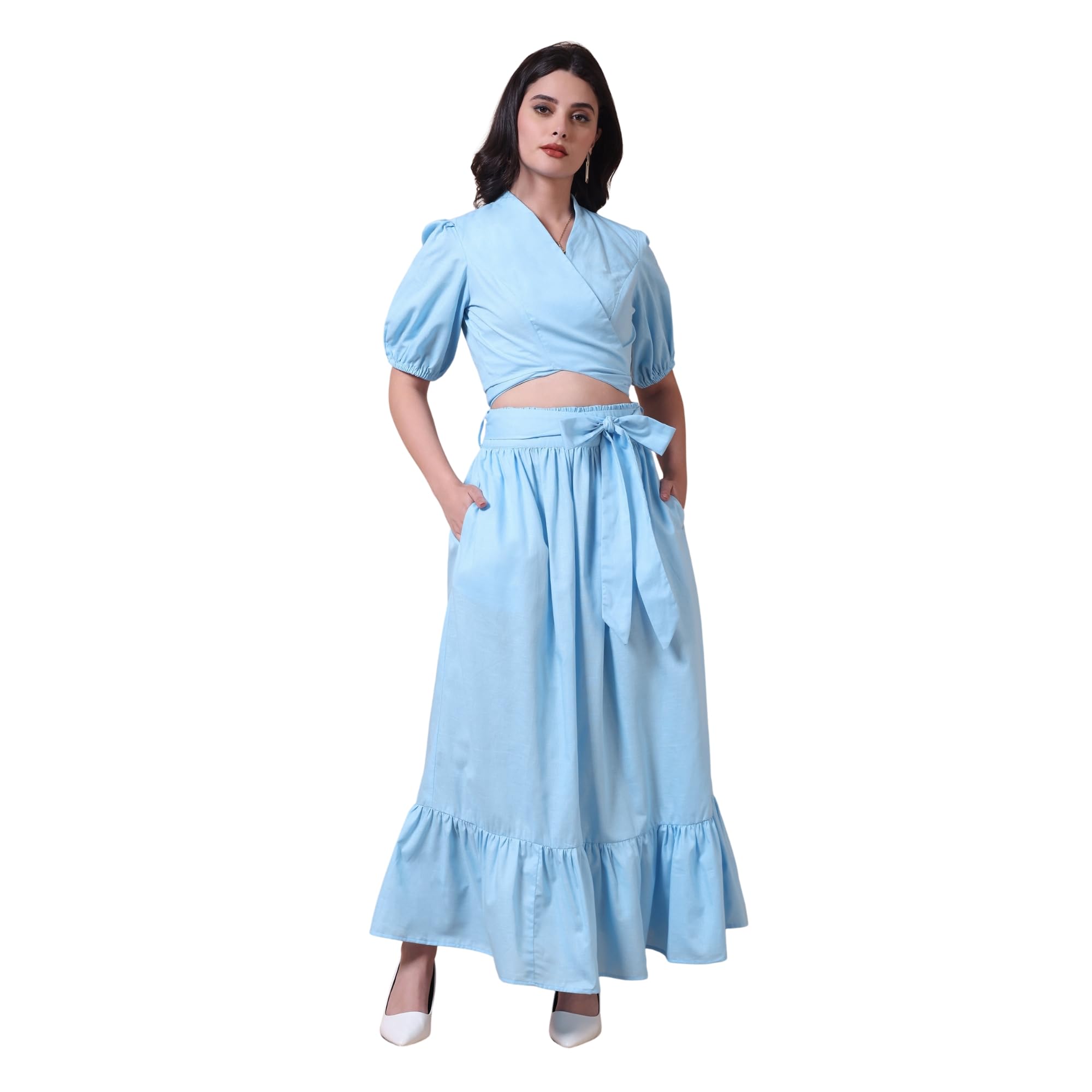 black banana Wrap Crop Top & Maxi Skirt Co-Ord Set for Women & Girls-picture-16