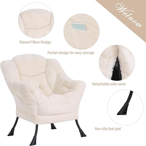 Miniatura 6 de Welnow Silla Lazy con otomana, moderna silla de descanso con reposabrazos y bolsillo lateral, silla de sofá de ocio, silla de lectura con reposapiés