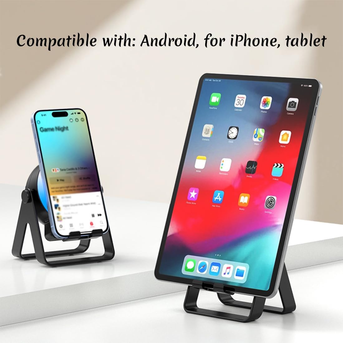 4 in 1 Multi-Functional Cell Phone Stand Bluetooth Speaker, Leteimall 4 in 1 Wireless Induction Bluetooth Speaker, Adjustable Phone Holder with LED Mood Lighting for Home & Office (Black) image 2 of 7 B0FLK4YBPP