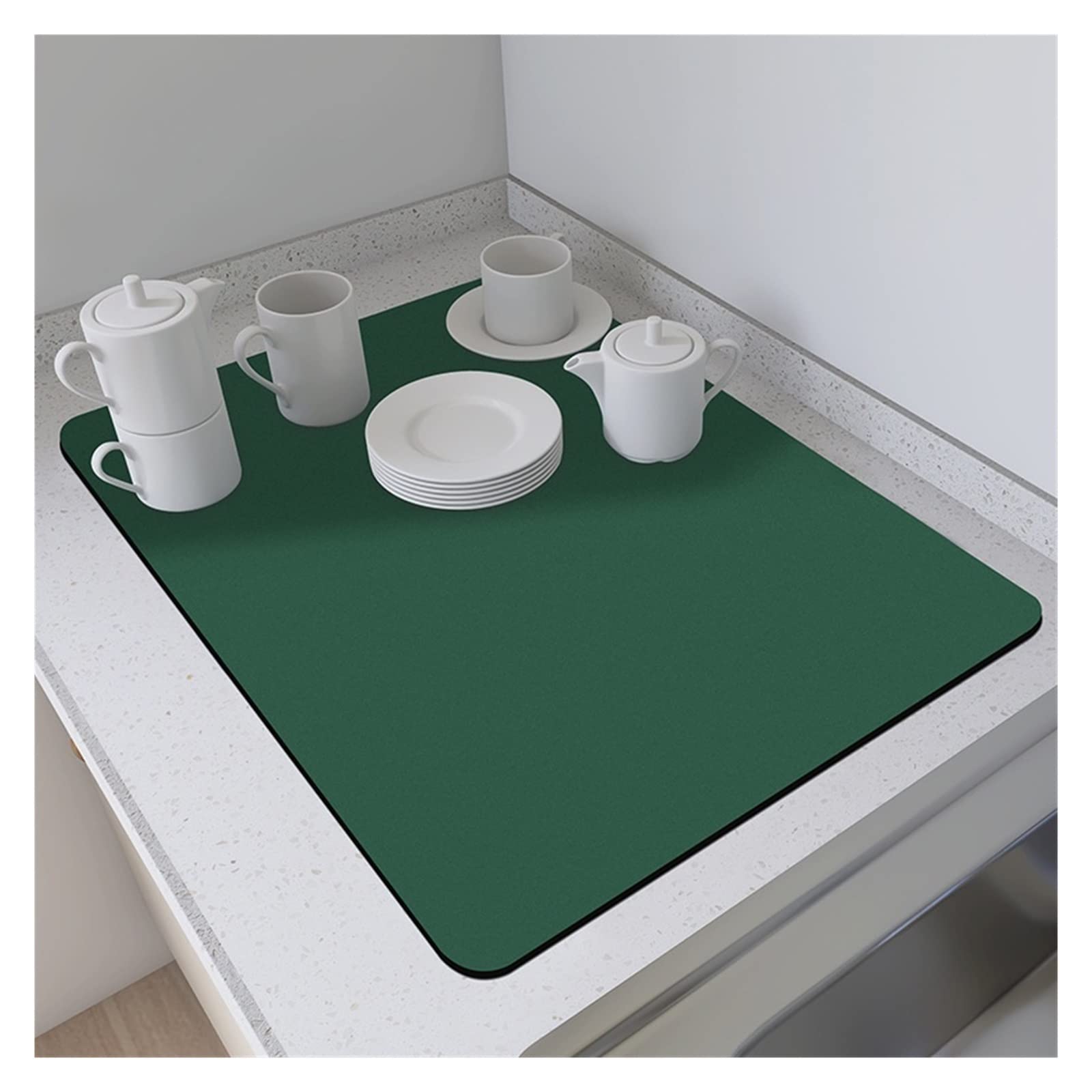 BASICF FGAQLUK Kitchen Super Absorbent Draining Mat,Dish Drying Mat For Counter,Non-slip Absorbent Rubber, Coffee Machine Mat Counter Protector For Kitchen, Dining Table, Bathroom(Green,45 * 75cm)