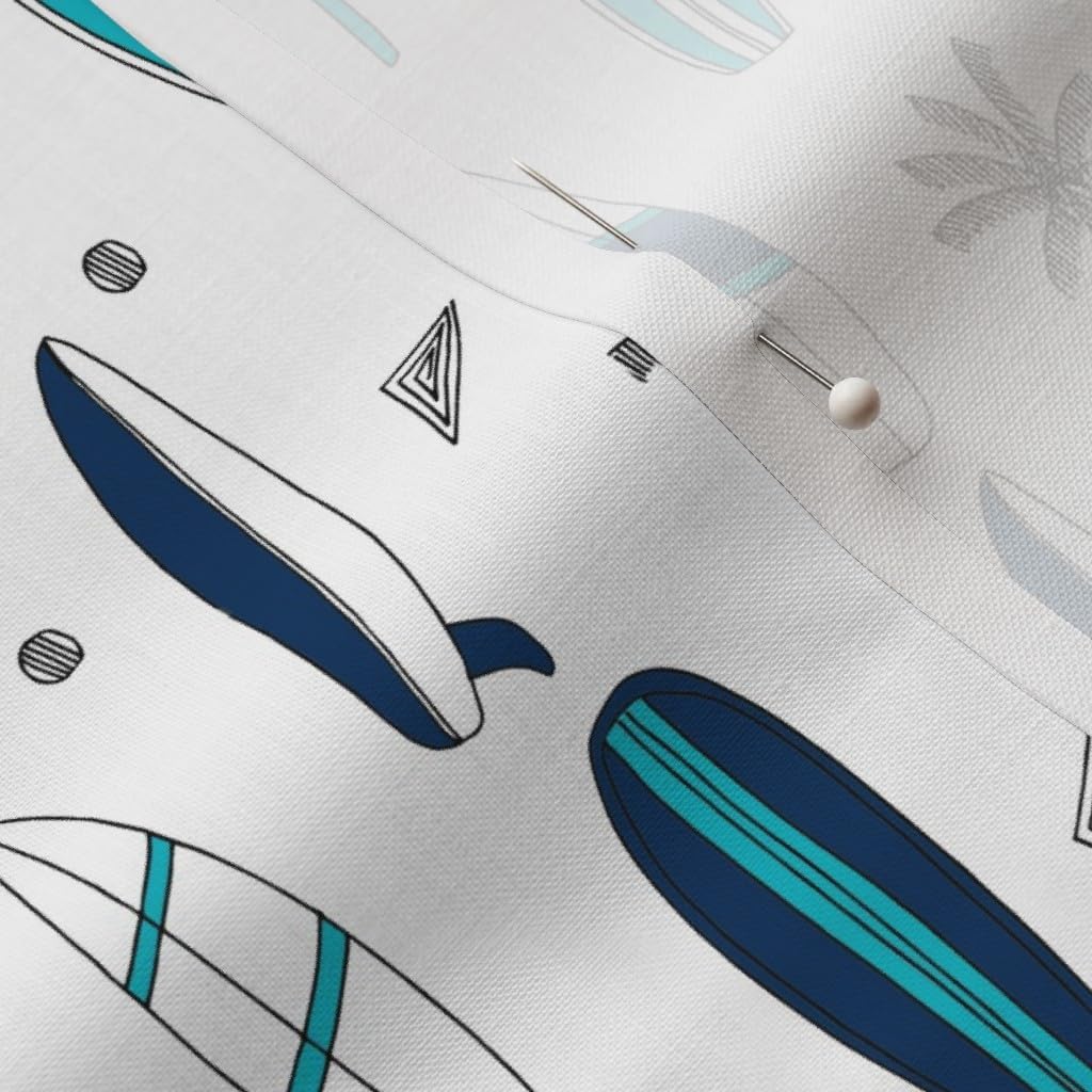 Spoonflower Fabric - Surfboard Surf Tropical Summer Navy White Beach Blue Printed on Petal Signature Cotton Fabric by The Yard - Sewing Quilting Apparel Crafts Decor