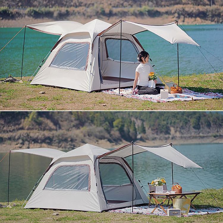 Carpa de camping con toldo, apertura rápida automática, portátil miniatura 4