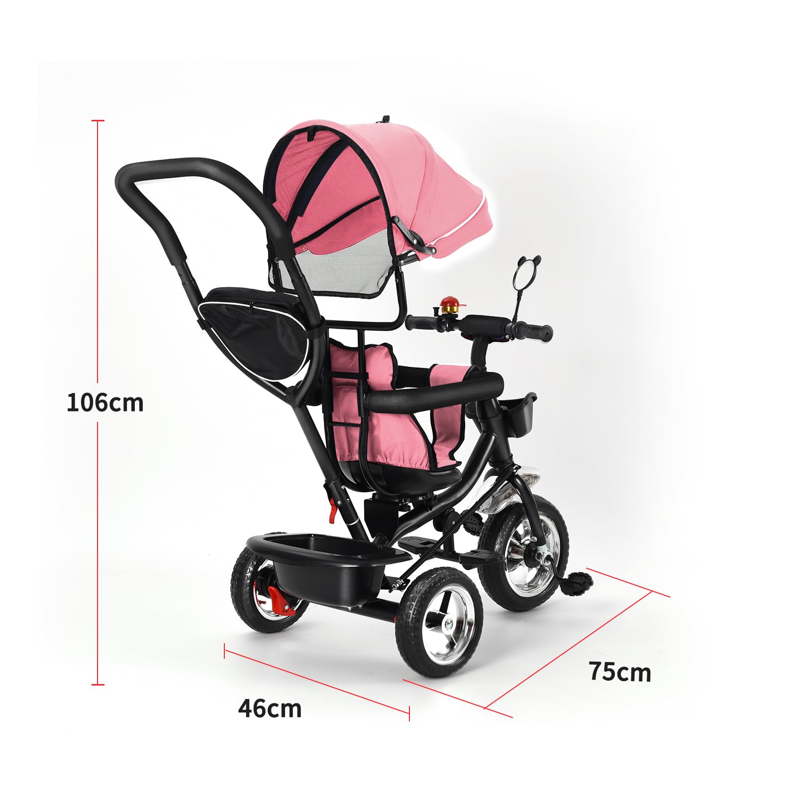 OHMG Triciclo bebé escalable hasta 25 kg, bicicleta de paseo para niños mayores, asiento reversible, bolsa grande, bastón y parasoles plegables, bicicletas, accesorios
