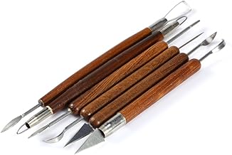 Walfront 6PCS Pottery Sculpture Tools Set Pottery Art Set Clay Tools Shapers Polymer Modeling Wooden Handle Stainless Steel Double Heads for Scraping Shaping Sculpting