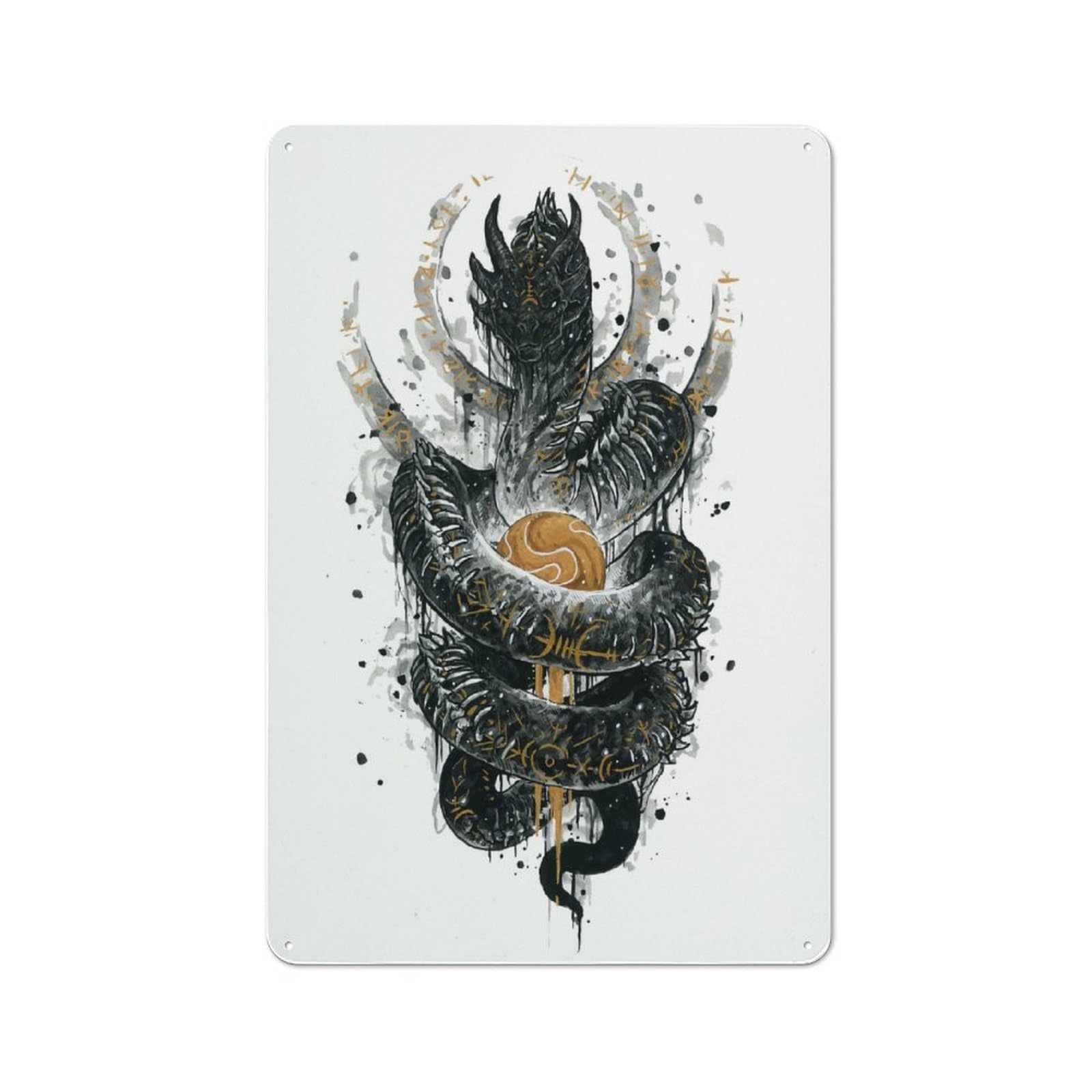 Tin Sign 30x20cm with Jormungandr for Workshop Wall, Rustic Decor, Suited to Workshop Decor Fans
