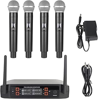 THEGIS Wireless Microphone, Wireless Microphone Handheld 4 Channel UHF Fixed Frequency Dynamic Microphone For Wedding Party Band Church Performance Stage Performance Home System,Church, DJ