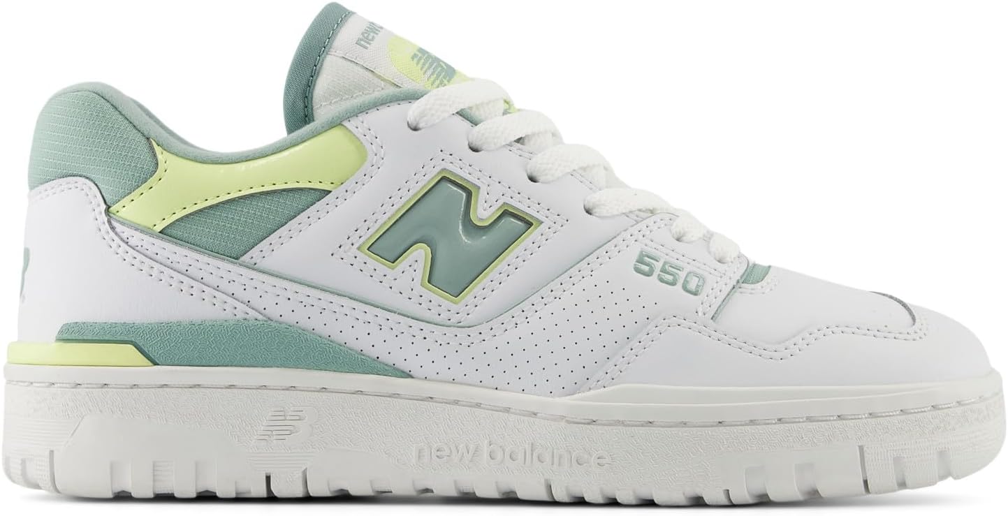 New Balance 550 Women's Sneakers, White/Salt Marsh/Limelight, Size 10