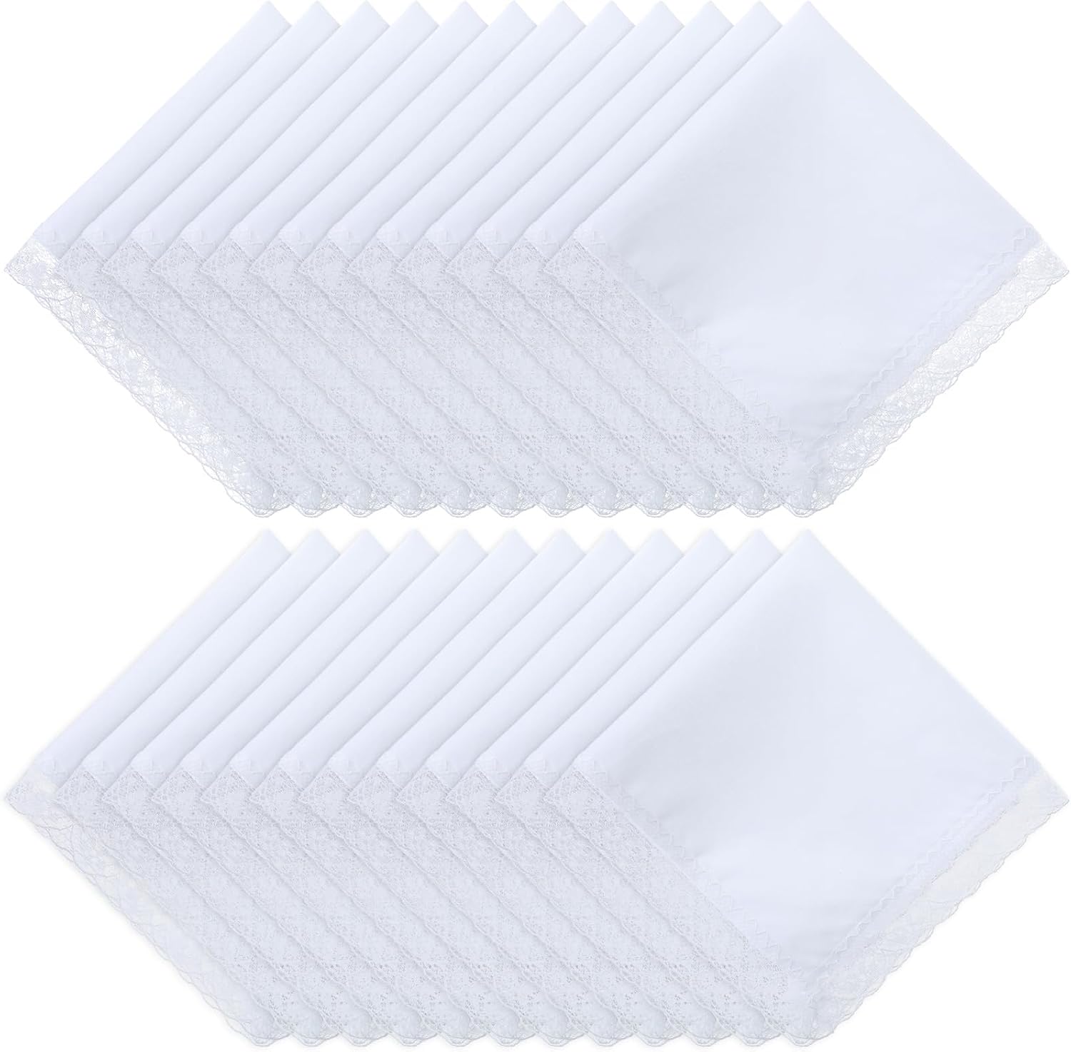 Boao 24 Pieces White Handkerchiefs for Women Lace Handkerchiefs Bulk Pure White Lace Hankies for Ladies Wedding Cotton Soft(Cute)