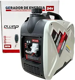 Gerador de Energia 24V 2000W para Caminhão e Motorhome Partida Elétrica, Controle Remoto, Tanque 7L, Baixo Ruído Oluap