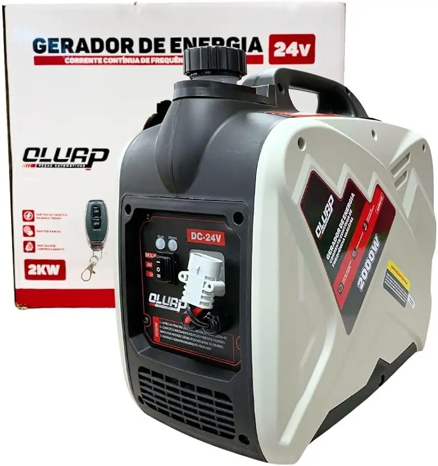 Gerador de Energia 24V 2000W para Caminhão e Motorhome Partida Elétrica, Controle Remoto, Tanque 7L, Baixo Ruído Oluap