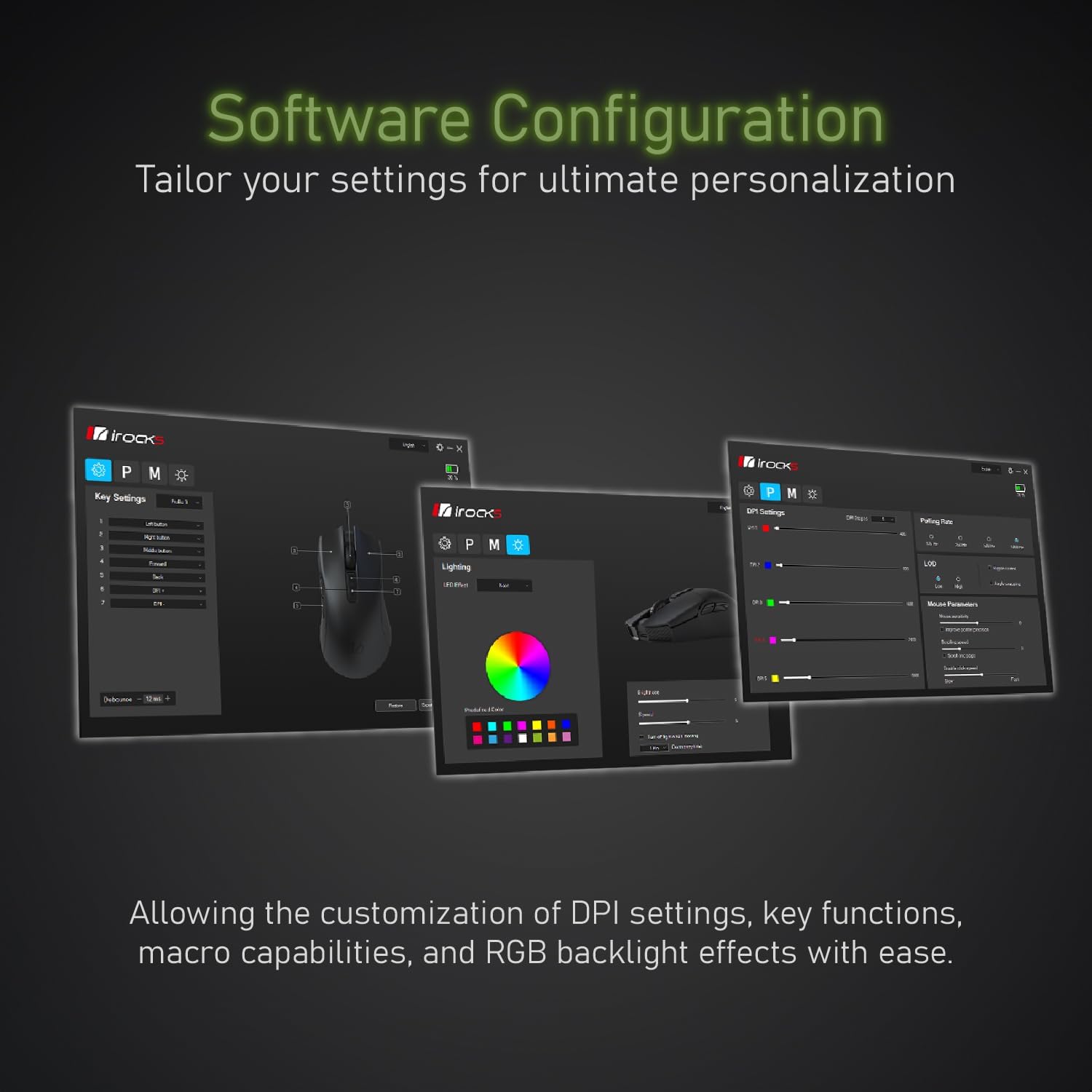 iRocks M31R Wireless Gaming Mouse, Triple Mode 2.4G/ Bluetooth/USB-C Detachable Cable Gaming Mouse, Kailh GM8.0 Mouse Switches, Advanced PixArt PAW3395 Optical Sensor, Up to 26,000 DPI - Olive Green - Image 6