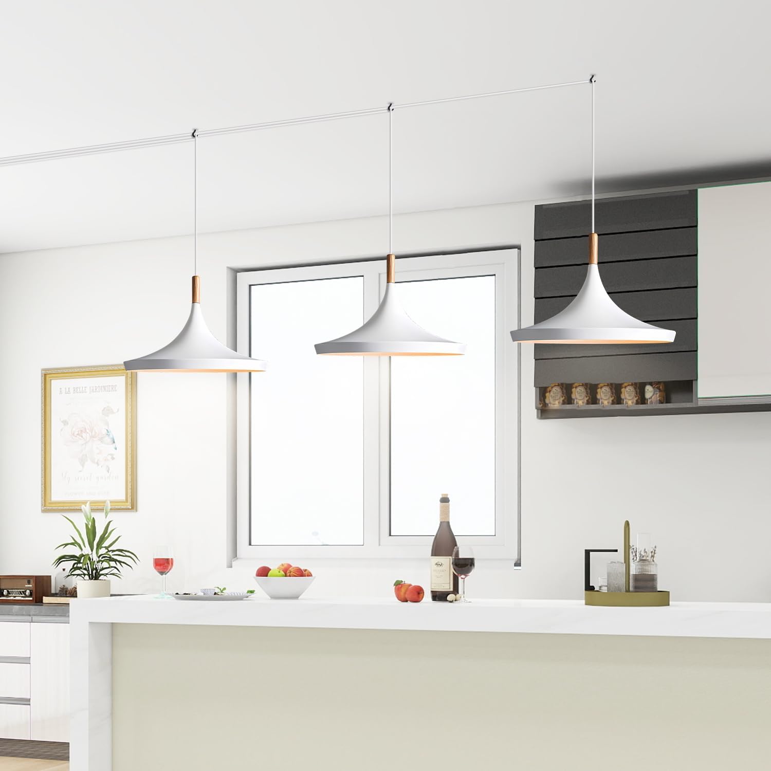 BOKT Plug in White Barn Pendant Light Retro Industrial Single Matte White Plug in Hanging Lamp Large Farmhouse Kitchen Island Bar Pendant Light Fixture Vintage Ceiling Light with Plug in Cord