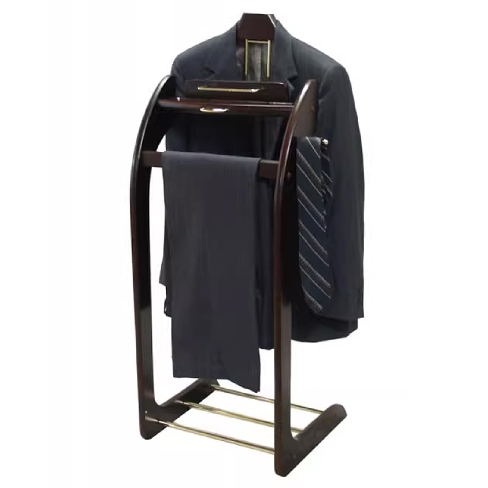 Valet de valet rustique en bois massif pour homme avec support pour pantalons, cravates et base lourde – Idéal pour chambre à coucher, salle de bain, salon