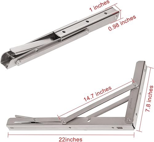 Miniatura 8 de YUMORE Soportes de estante plegables de 24 pulgadas, carga máxima: 330 libras de acero inoxidable resistente soporte de estante plegable para mesa