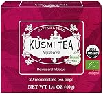 KUSMI TEA AquaRosa - Caffeine Free Organic Herbal Tea - Flavored with Hibiscus & Berries, 20 bags (40g)
