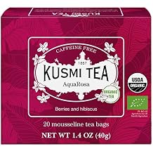 Kusmi Tea - AquaRosa - Organic Herbal Tea with Hibiscus & Berries - Caffeine Free Herbal Tea - Enjoy Hot or Iced - 20 Tea Bags