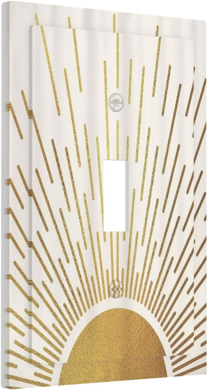 Mid Century Boho Abstract Sunrise Gold Sun 1 Gang Light Switch Covers Decorative Single Toggle Wall Plate Switchcover Electrical Switchplate for Country Bathroom Bedroom Decor