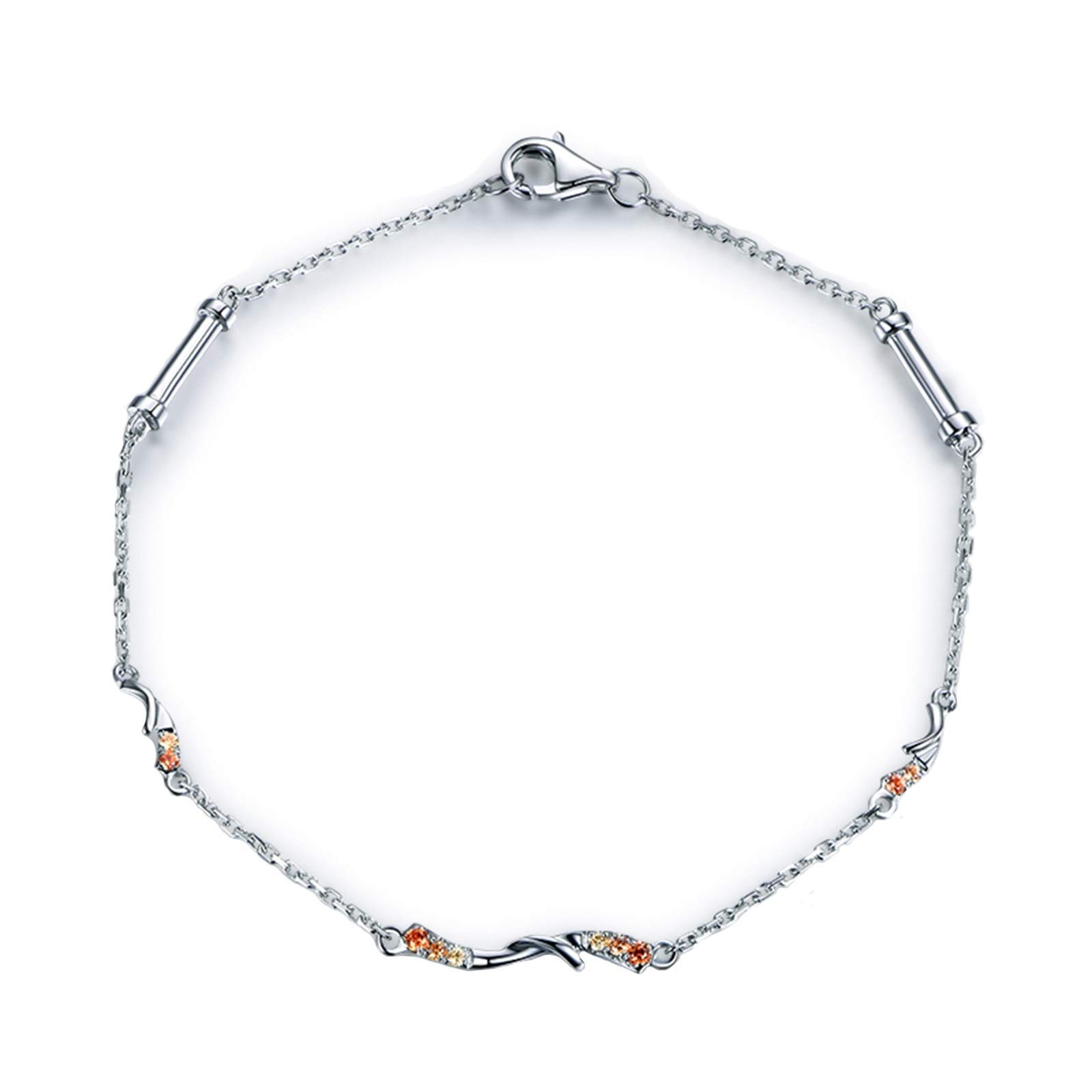 ZH1YFD Pulsera Oro Blanco 18K para Mujer, Eslabón de Barra con Cadena de Zafiro de Colores Pulsera Mujer 16-19CM