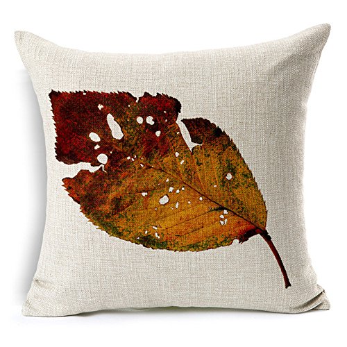 AS Autumn Leaves Polyester Cotton Linen Throw Pillow Case Cushion Cover Pillowcase,Maple Leaf，Ginkgo leaf，Yellow and Red Color，18 by 18 inches，