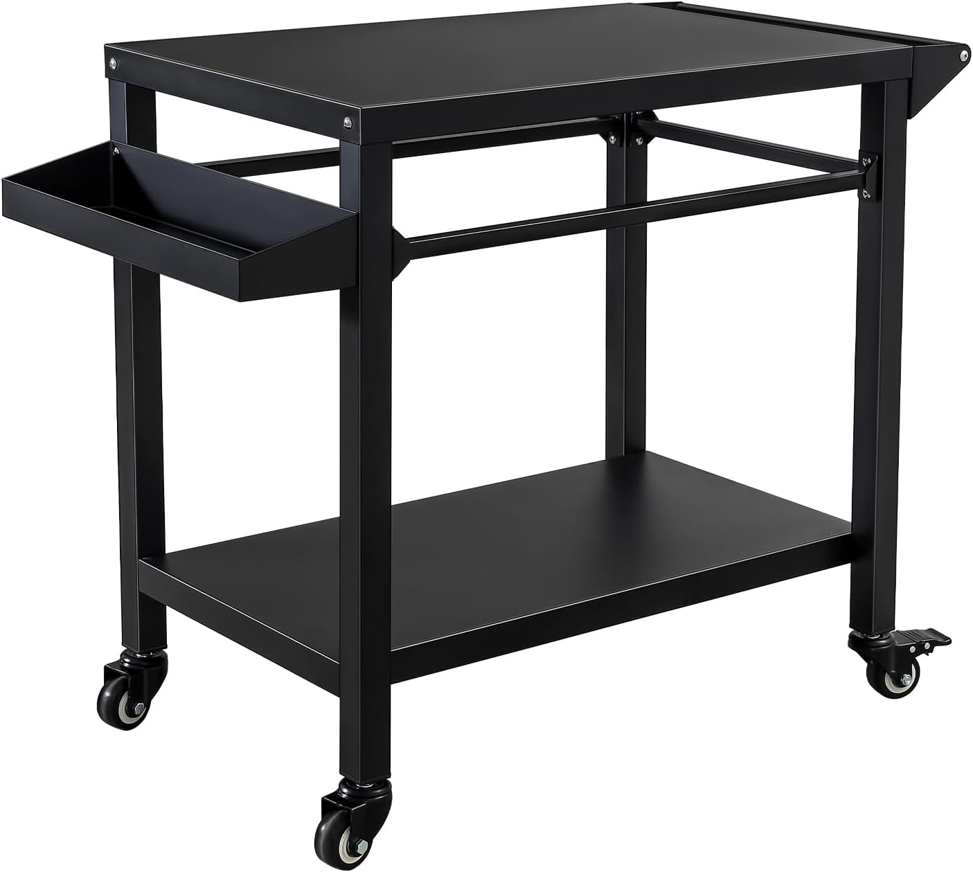 Outdoor Grill Cart Stand Table Pizza Oven with Lockable Wheels, Heavy Duty Movable Kitchen Cooking Prep Station BBQ Cart for Outside Patio, Backyard, Camping and Parties