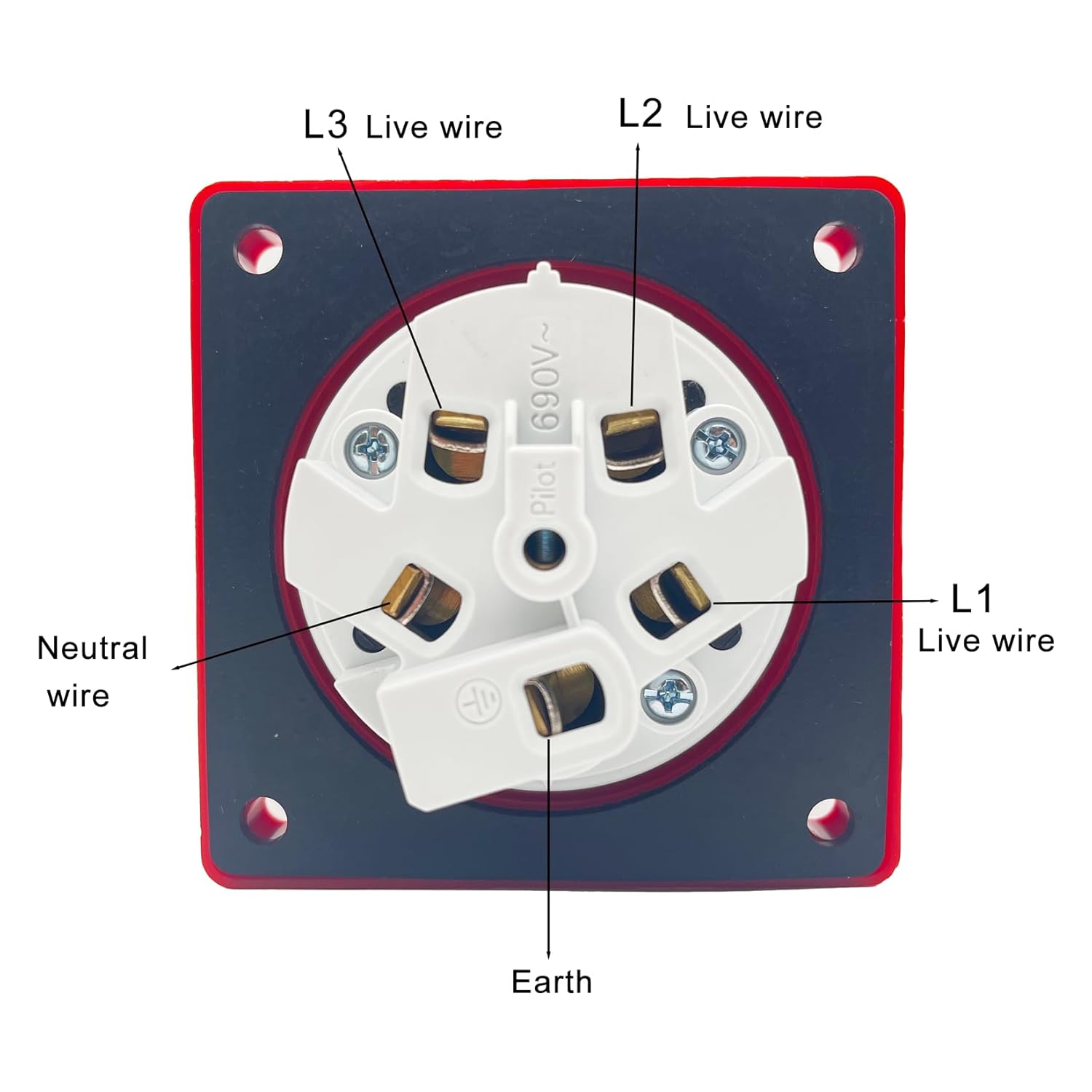1Set 63A 5Pin Male+Famale Flush-Mounted Receptacle Connector(Compatible with 60amp),Industrial Waterproof Concealed Socket,IP67 Aviation 3Phase Plug&Socket,IEC60309 3P+N+E 6H