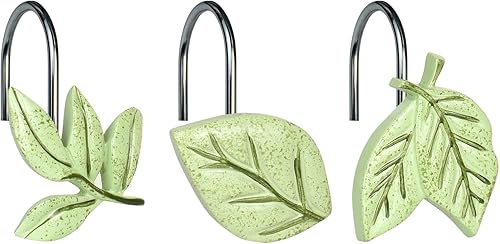 Miniatura 6 de Ganchos decorativos para cortina de ducha con hojas de plantas verdes, anillos de cortina de ducha con hojas de árbol botánico tropical para baño,
