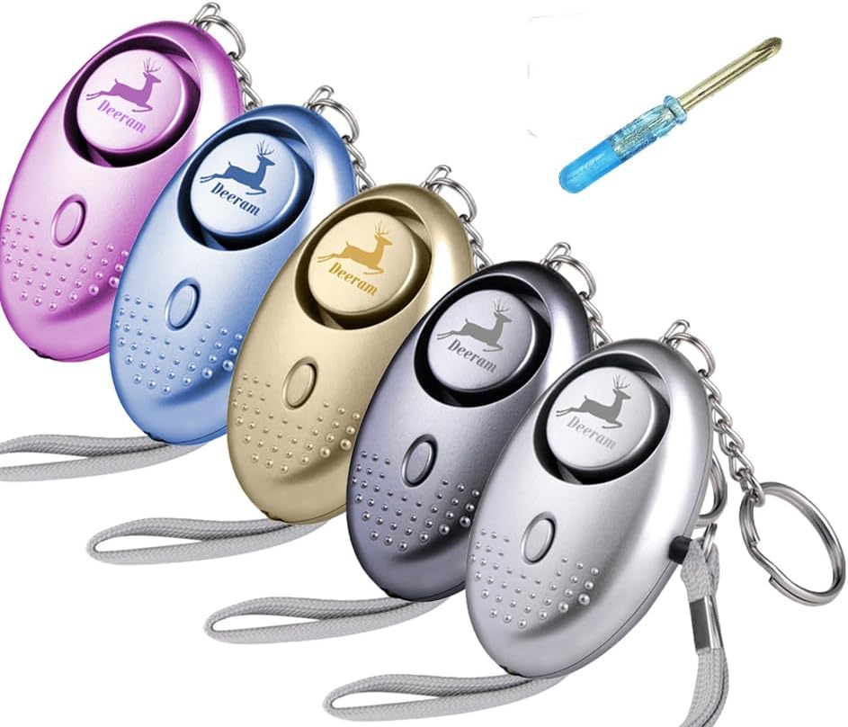 Deeram 5 Pack 150 DB Emergency Personal Alarm Self-Defense Security Alarm Keychain with Bright LED Light Perfect for Women,Kids and Elders, 5 Colors