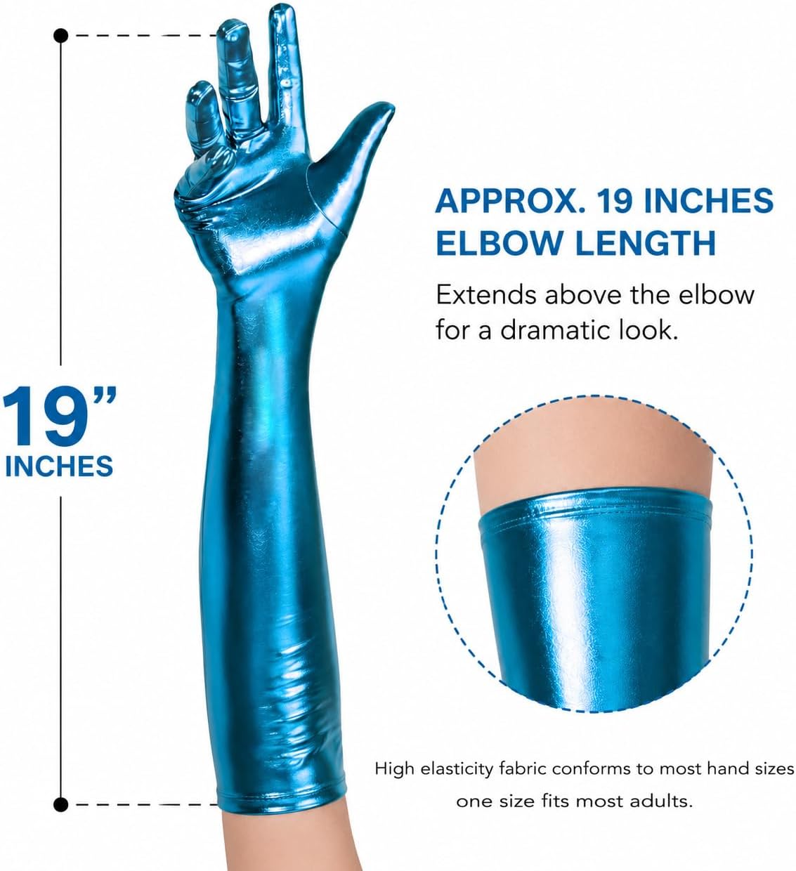 Sheface Metallic Long Gloves - Men's & Women's 19" Cocktail Party Cosplay Gloves - Wet Look