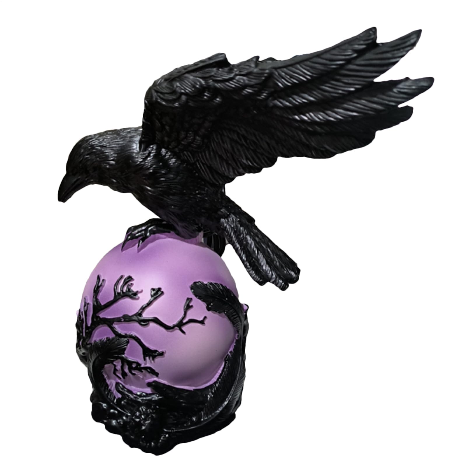 Artystyczna lampka nocna Raven, fioletowa LED, 15 x 18 cm, biurkowa ze świecącą kulą, solidna biurkowa ABS, akcesoria oświetleniowe z mistycznym wzorem, lampy otoczenia do sypialni i