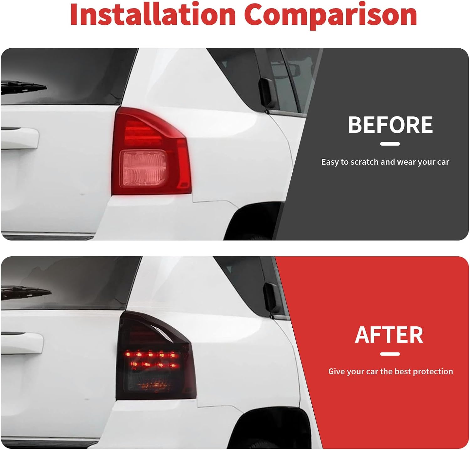 Tail Light Taillight Lamp Guard Cover Fit for 2011-2016 Jeep Compass, Rear Light Frame Exterior Accessories Kit 2Pcs (Smoked Black)