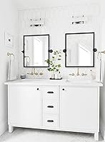 Vista 12 de Espejo rectangular de baño con marco de metal dorado cepillado, espejos de tocador biselados inclinables para pared, total 23.9 x 24 pulgadas