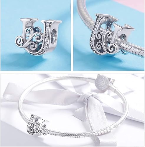 Miniatura 2 de Pulsera de plata esterlina 925 maciza con inicial A-Z Charm Pandora Europea Pulsera Collar Mujer Joyería Regalo