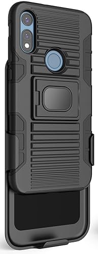 Miniatura 8 de Funda con clip para Moto E 2020, Nakedcellphone Black Rugged Cover [con soporte de agarre para dedos] + [placa de montaje integrada] + [funda de