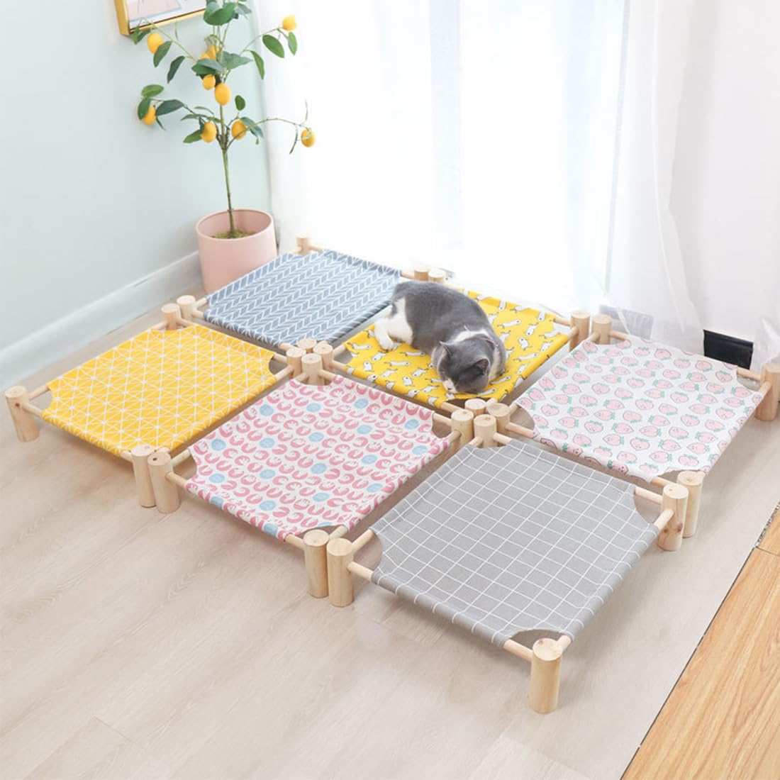 FUNAT Letto di Marcia per Animali Domestici, Letto in Legno per Cani, Materasso Traspirante per Gatti, Letto in Legno Antiscivolo Lavabile in Rete Traspirante per Gatti