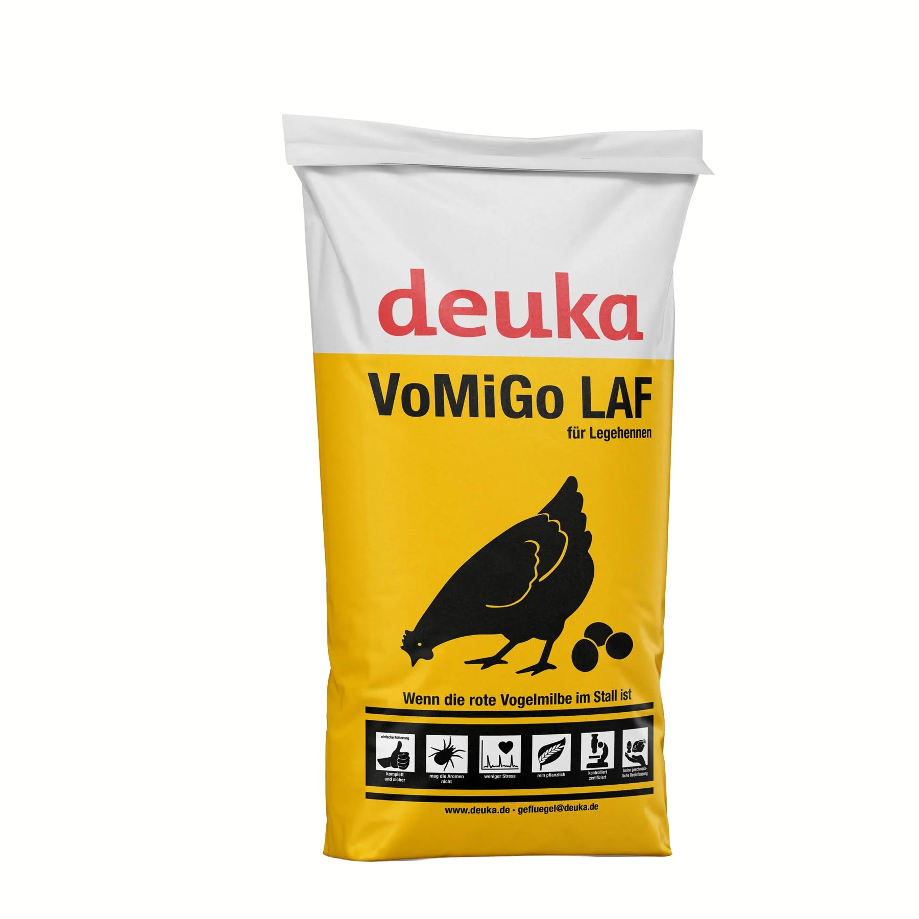 TOP Futtermittel VoMiGo Legekorn, Legehennenfutter 25 kg mit 3 mm Pellets, Hühnerfutter gegen die rote Vogelmilbe, Alleinfutter als Korn