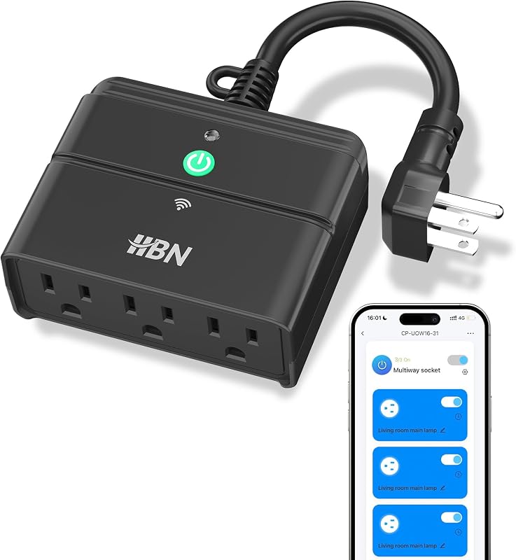 HBN Outdoor Smart Plug, WiFi Smart Outlet Plug with 3 Independently Outlets | Heavy-Duty Outlets, Compatible with Alexa and Google Assistant, Voice&Remote Control, IP44 Weatherproof for Garden & Patio