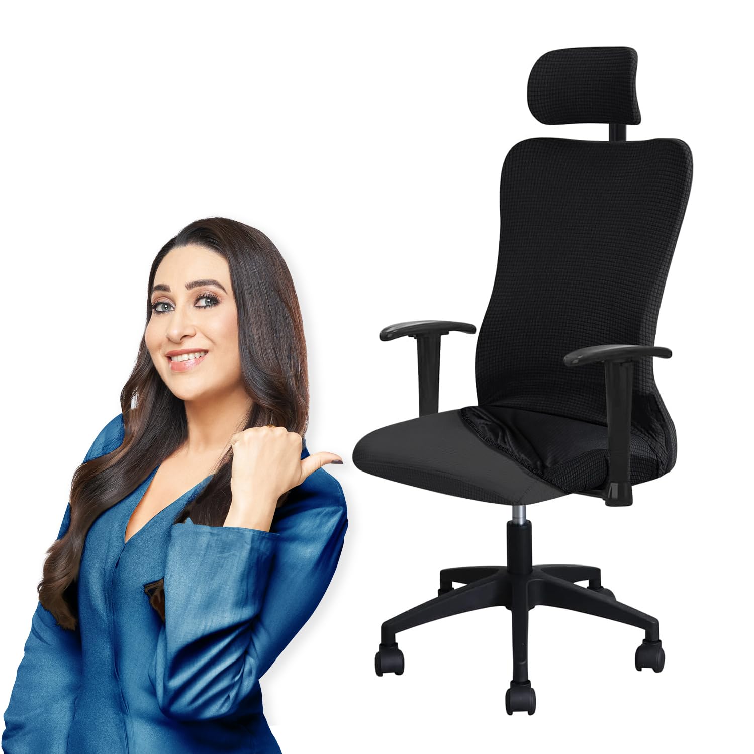 HOKIPO Office Chair Cover with Headrest Cover Stretchable Computer Desk Rotating Boss Chair Seat Covers Jacquard Slipcover Protector(BLK-AR5009)