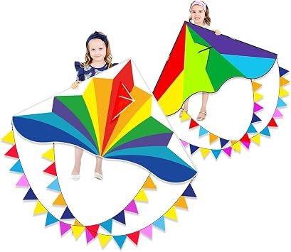 Large Rainbow Delta Kite for Kids & Adults,Single Line Beach Kite for Kids Ages 4-8 & 8-12,Easy to Fly for Toddlers and Beginners