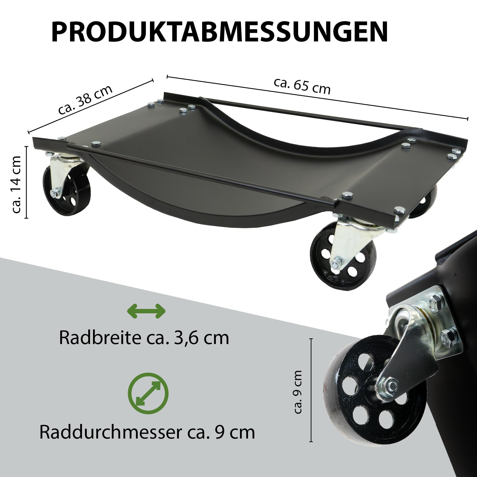 TRUTZHOLM 4X Auto Rangierhilfe für PKW 1800 kg mit Stahlrollen Rangierwagenheber Rangierroller Wagenheber Rangierschale 360° Lenkrollen