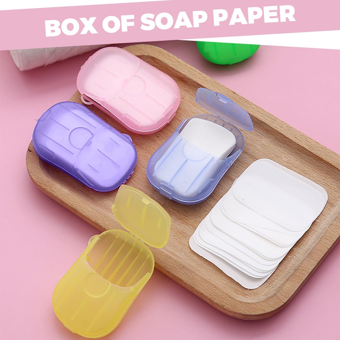 JEYORZY 5pcs Savon en Papier Jetable, Boîtes Soap Leaves, Multifonctionnel Savon Papier, Feuilles Savon Jetables, Feuilles Savon Papier Portables pour Les Voyages et Le Camping, Activités de Plein Air