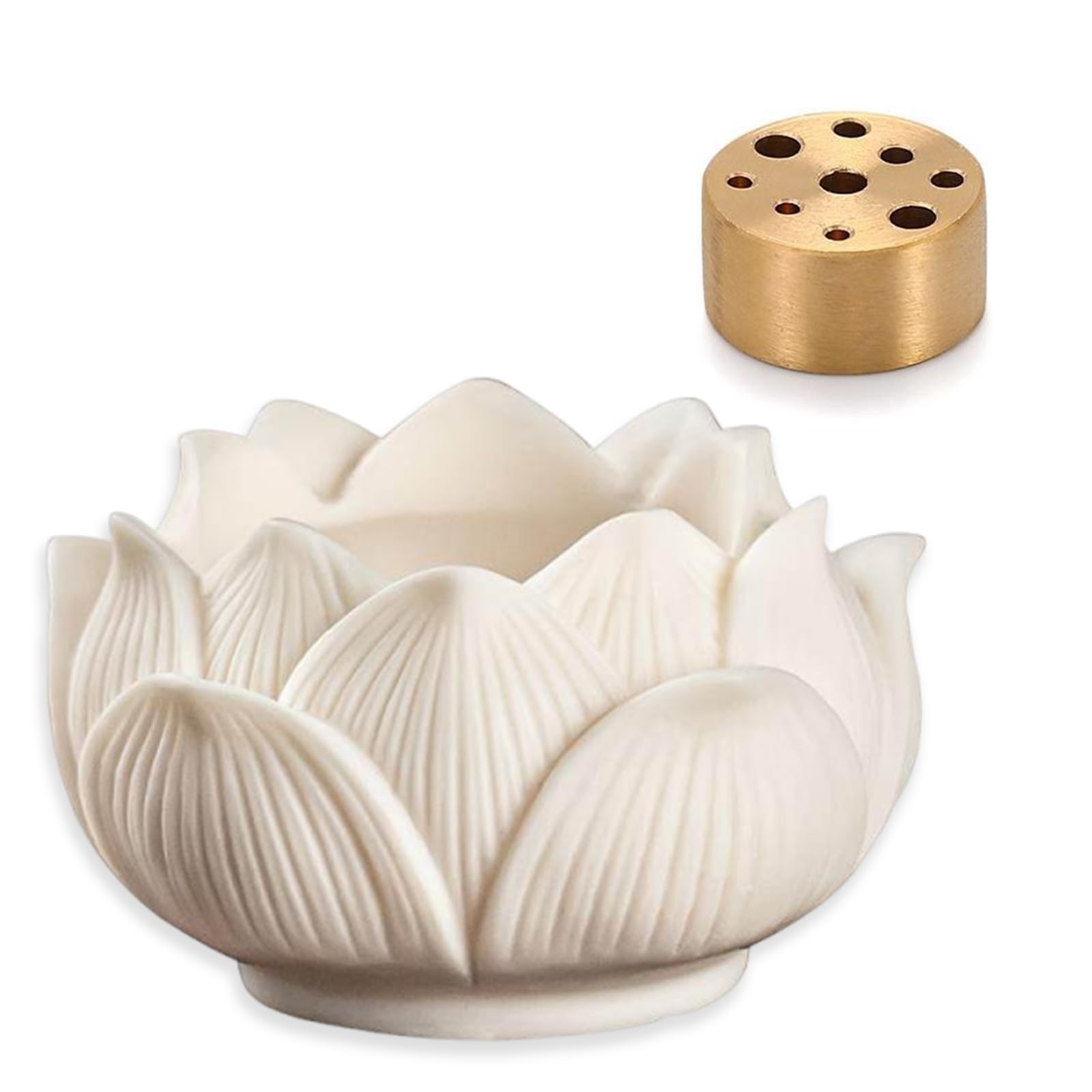 Lotus Brass Incense Holder, 9-Hole Buddhist Altar Set