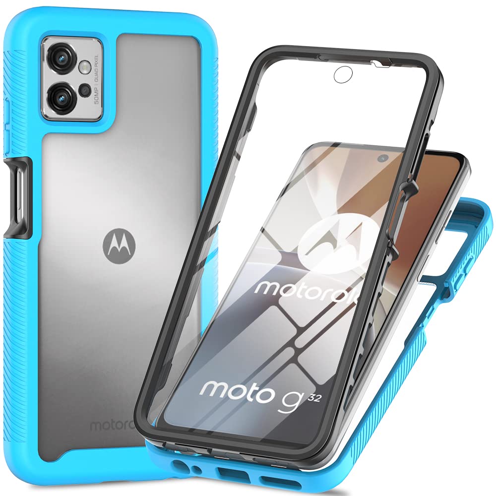 RonRun Cover Motorola Moto G32, Antiurto 360 Gradi Full Case con Protezione per Schermo Incorporata, Trasparente Rugged TPU Bumper Doppia Protettiva Case rosso