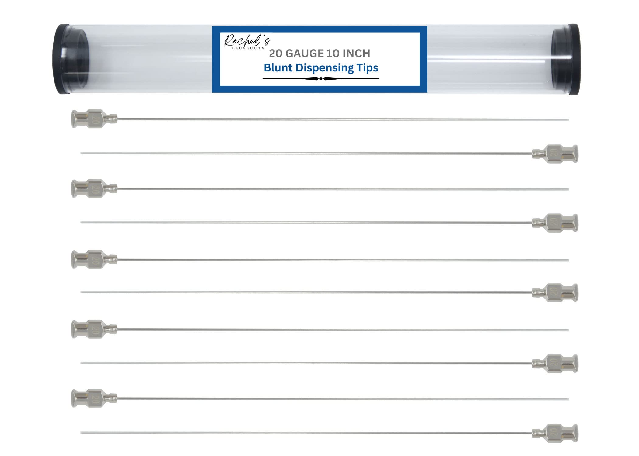 Rachel's Closeouts 10 Packs of 20 Gauge Needle 10-inch Stainless Steel Blunt Tip Needle Industrial Dispensing Needle | Luer Lock Needle | Syringe Needles |