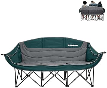KingCamp Double Camping Chair, Oversized Heavy Duty Loveseat for Adults Portable Folding XL 2 Person Couch Padded Comfortable Two Seat with Cup Holder for Outdoor Lawn Backyard