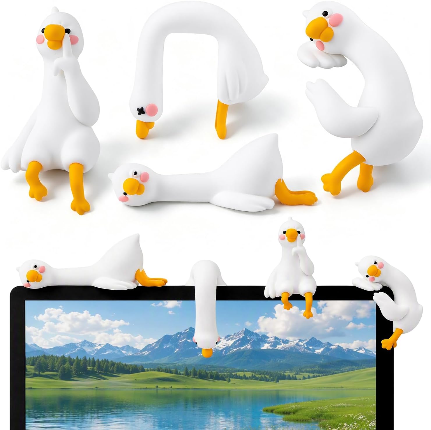 WDAHDHP Cute Desk Goose Decor, 4Pcs Mini Goose Figurines for Computer Monitor Car Dashboard Office Decorations